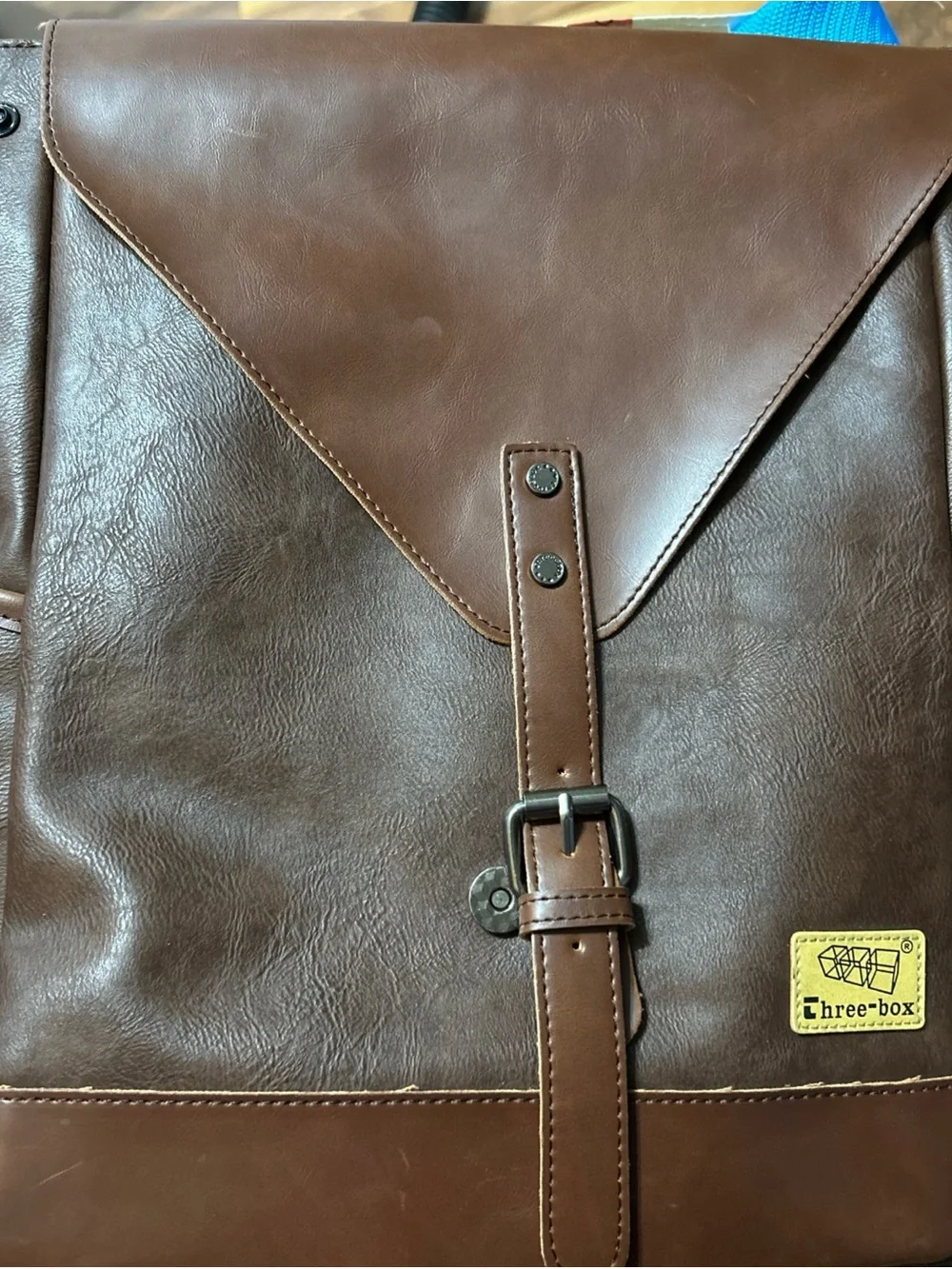 Brown Men's Backpack - Sleek Brown Faux Leather